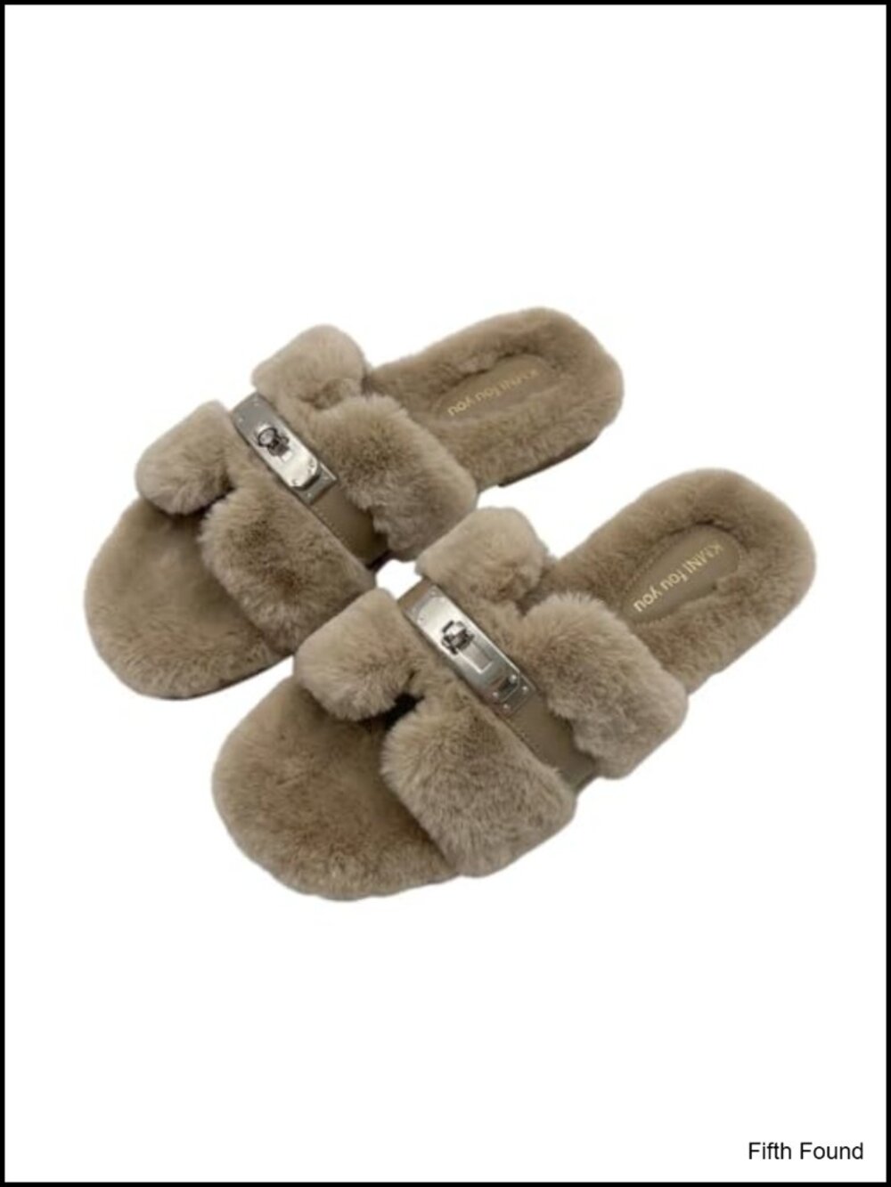 Faux Fur Slide Sandals with Buckle Fuzzy Open Toe Plush Flat Slippers